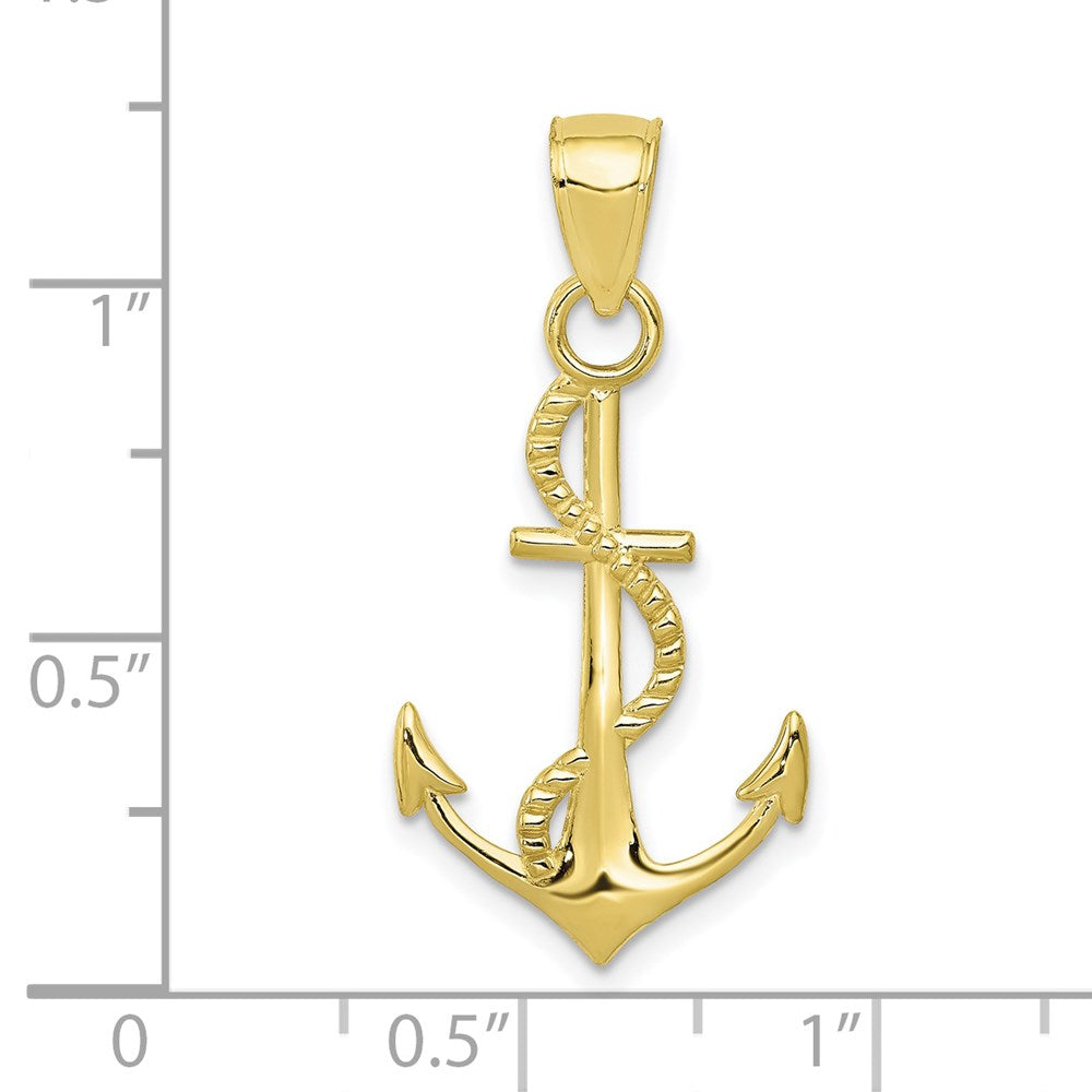 Million Charms 10K Yellow Gold Themed Gold Themed Polished Nautical Anchor With Rope Pendant