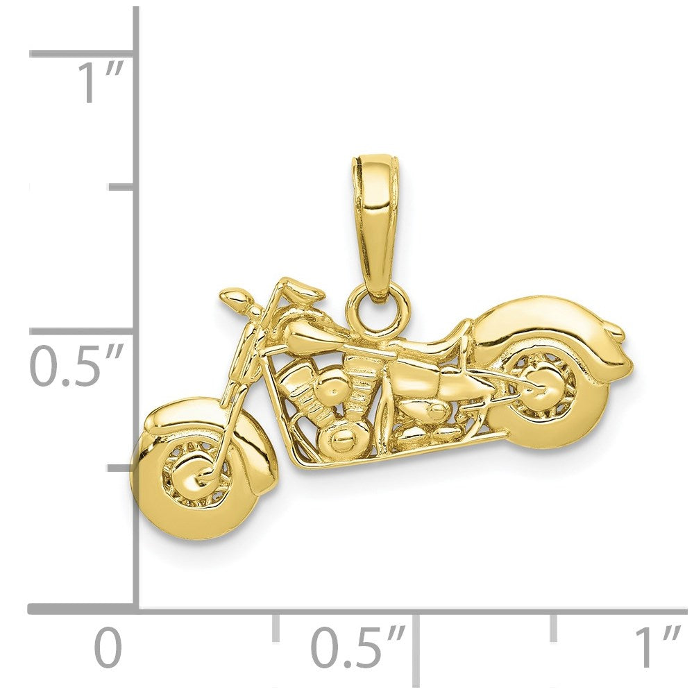 Million Charms 10K Yellow Gold Themed Gold Themed Polished & Textured 3-D Motorcycle Pendant