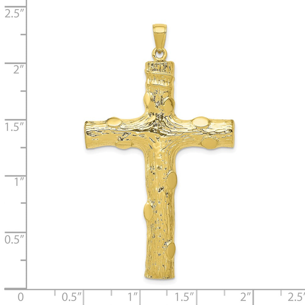Million Charms 10K Yellow Gold Themed Large Textured Relgious Cross Pendant