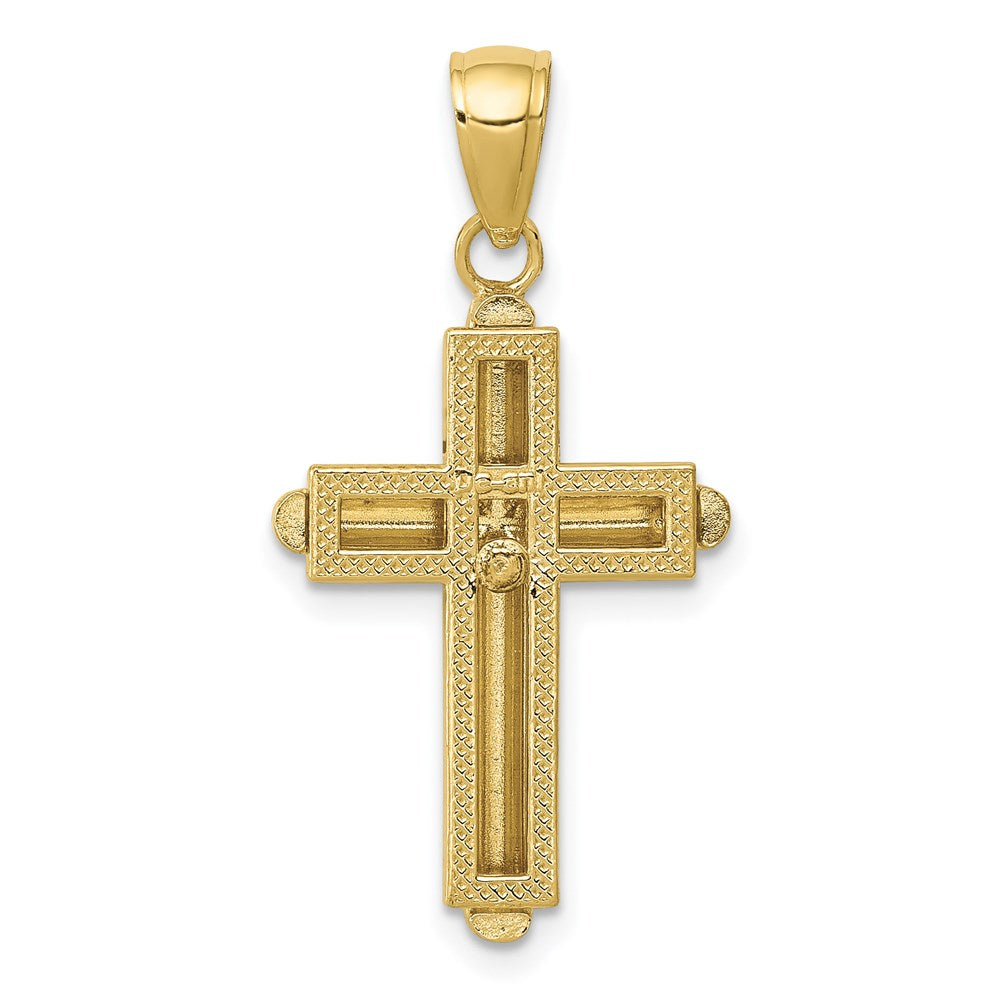 Million Charms 10K Yellow Gold Themed Gold Themed Polished Beveled Stick Relgious Cross With Frame Pendant