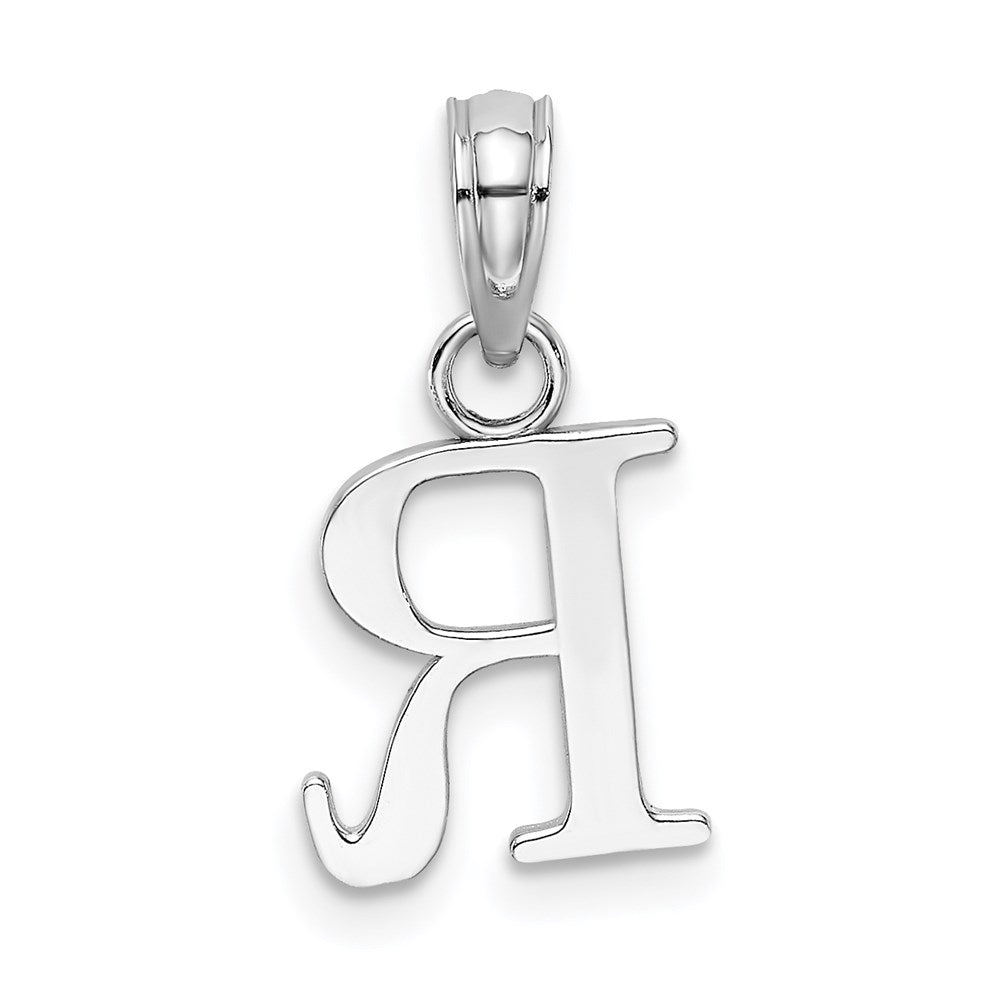 Million Charms 10K White Gold Themed Polished R Block Alphabet Letter Initial Charm