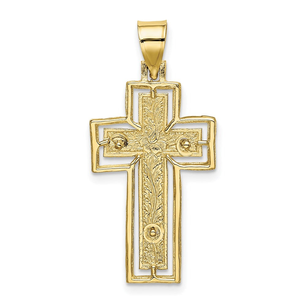 Million Charms 10K Yellow Gold Themed Textured Relgious Crucifix With Frame Charm
