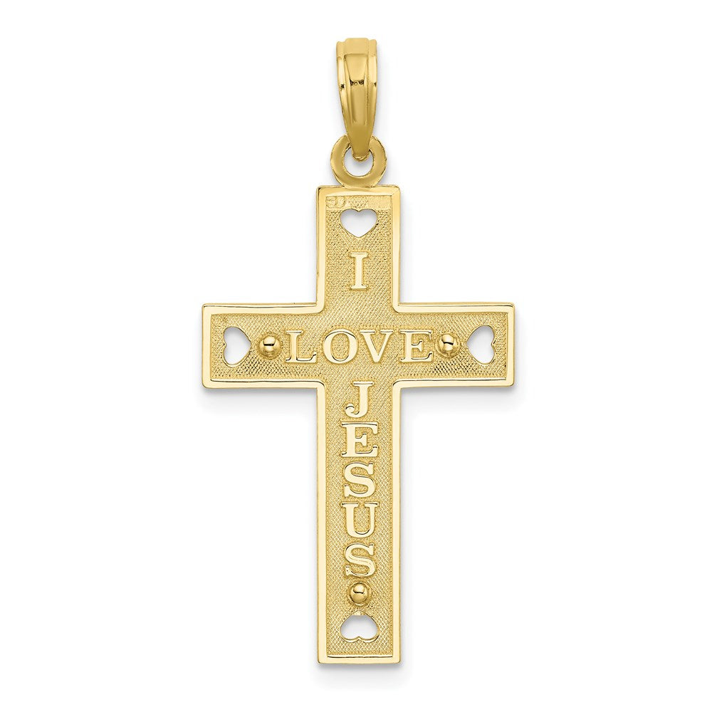 Million Charms 10K Yellow Gold Themed Cut-Out Heart I Love Jesus Relgious Crucifix Charm