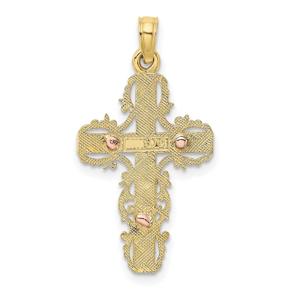 Million Charms 10K Two-Tone With Lace Trim Relgious Crucifix Charm