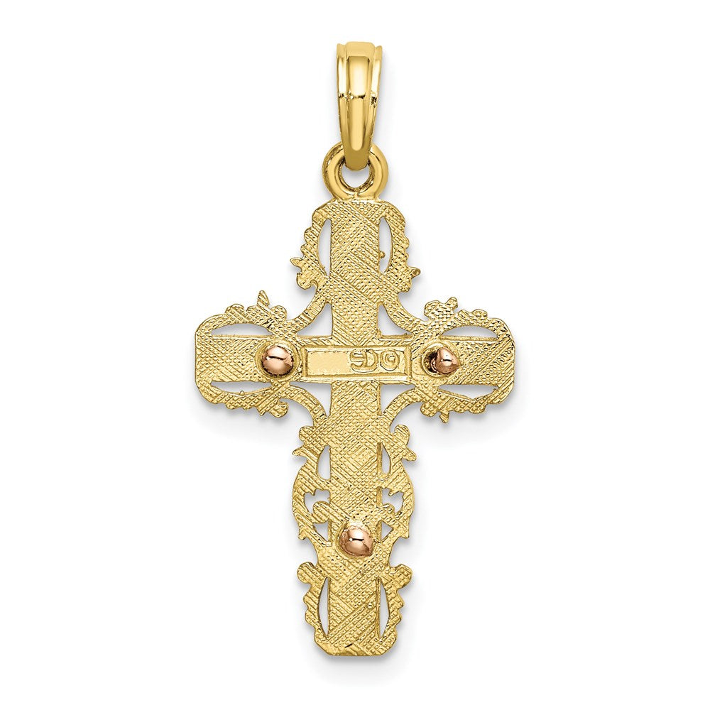Million Charms 10K Two-Tone With Lace Trim Relgious Cross Charm