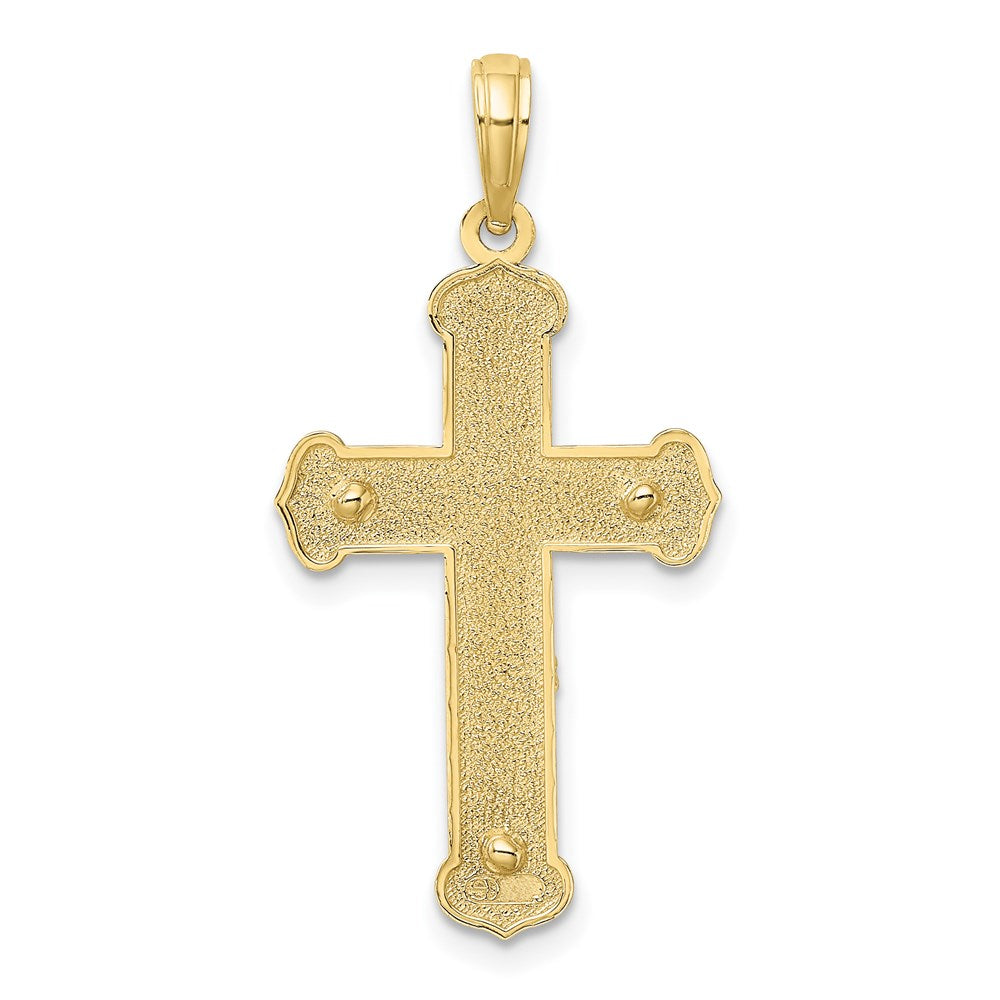 Million Charms 10K With Rhodium-Plated Engraved Relgious Crucifix Charm
