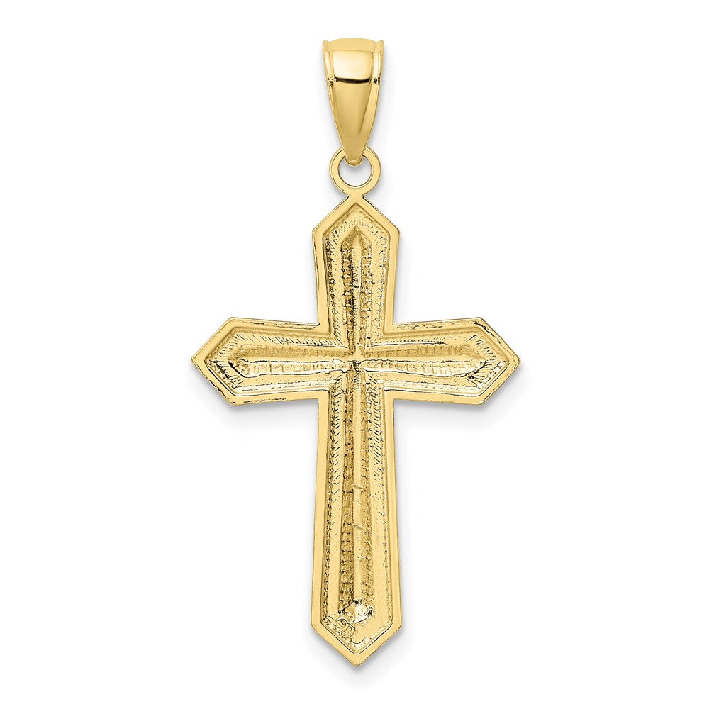 Million Charms 10K Yellow Gold Themed, Rhodium-plated Diamond-Cut Relgious Cross Pendant