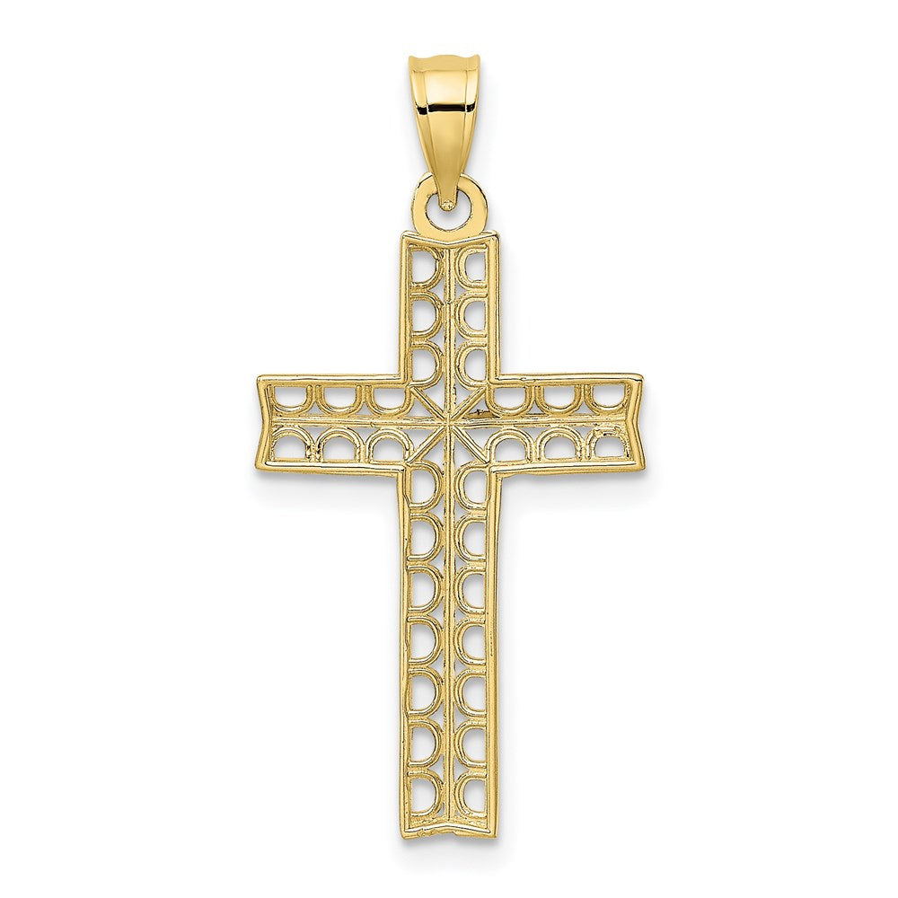 Million Charms 10K Yellow Gold Themed, Rhodium-plated Diamond-Cut Filigree Relgious Cross Pendant