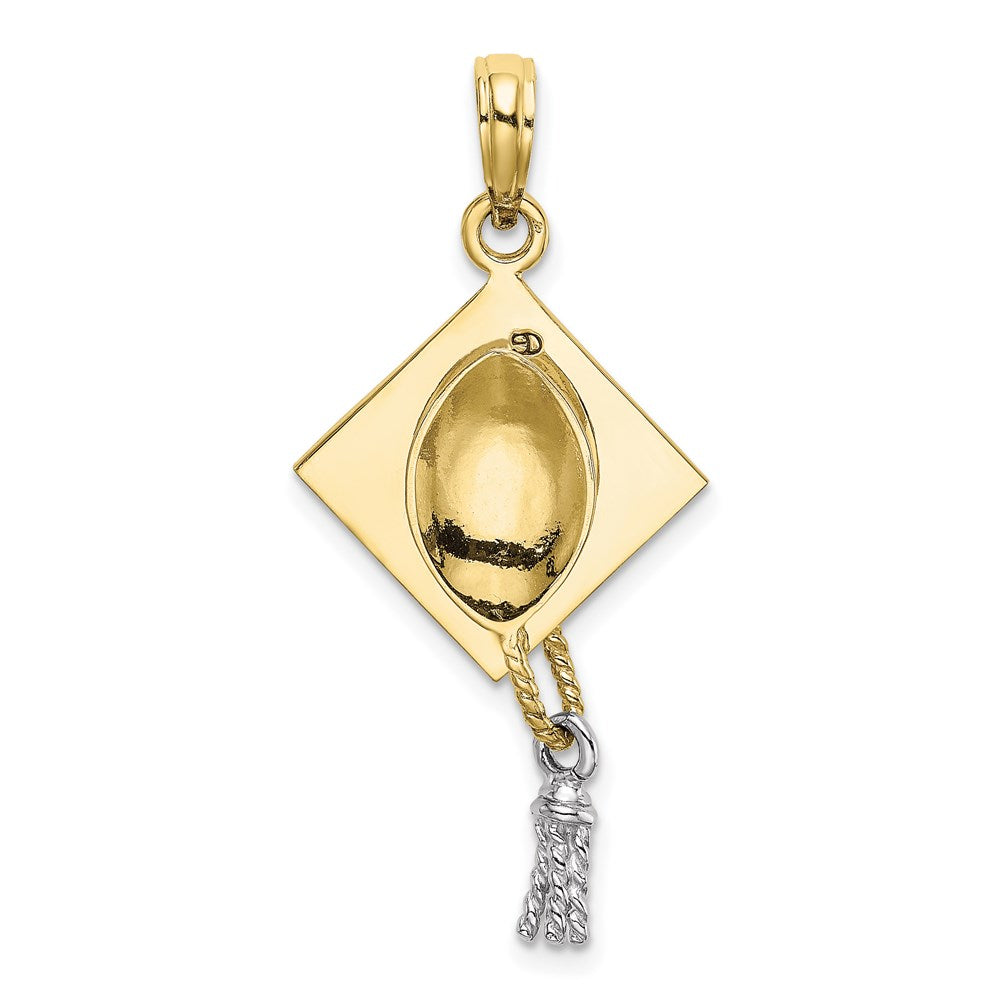 Million Charms 10K 3-D Graduation Cap With Rhodium-Plated Moveable Tassle Charm