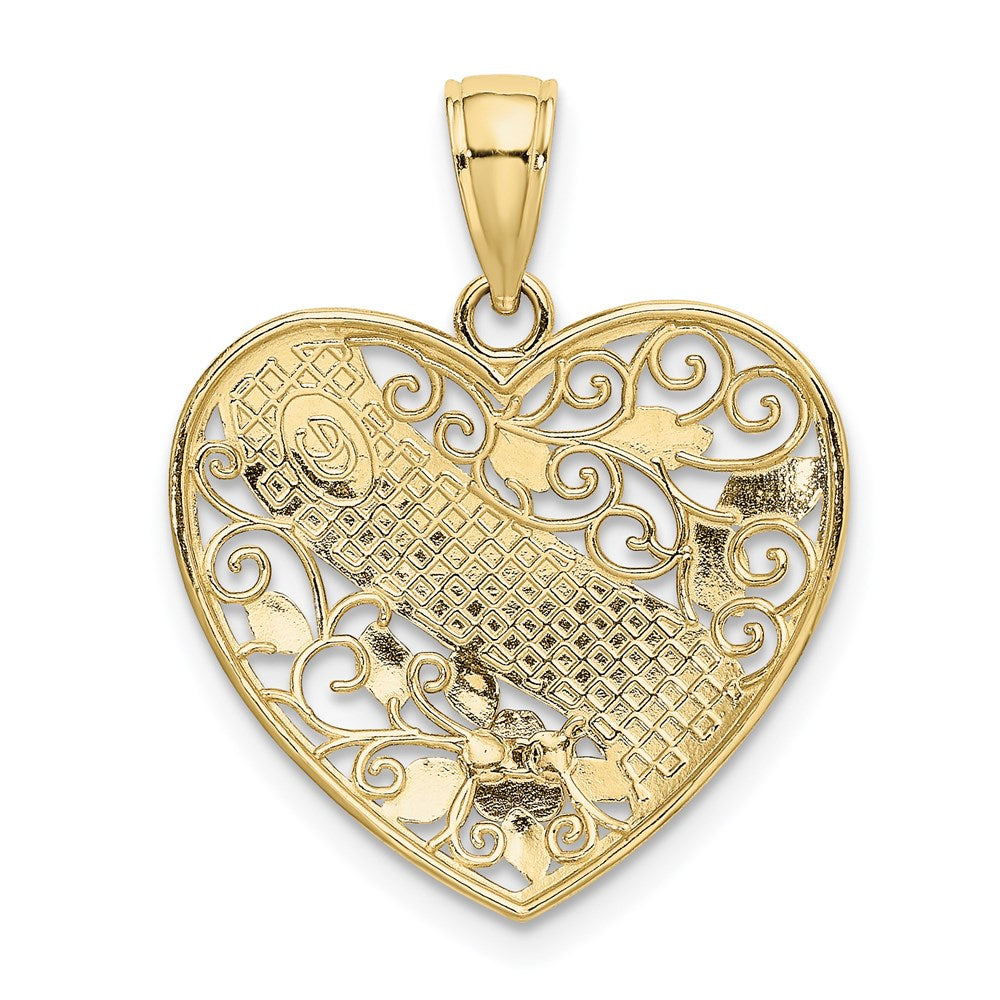 Million Charms 10K Tri-Color Grandma In Filigree Heart With Flowers Charm