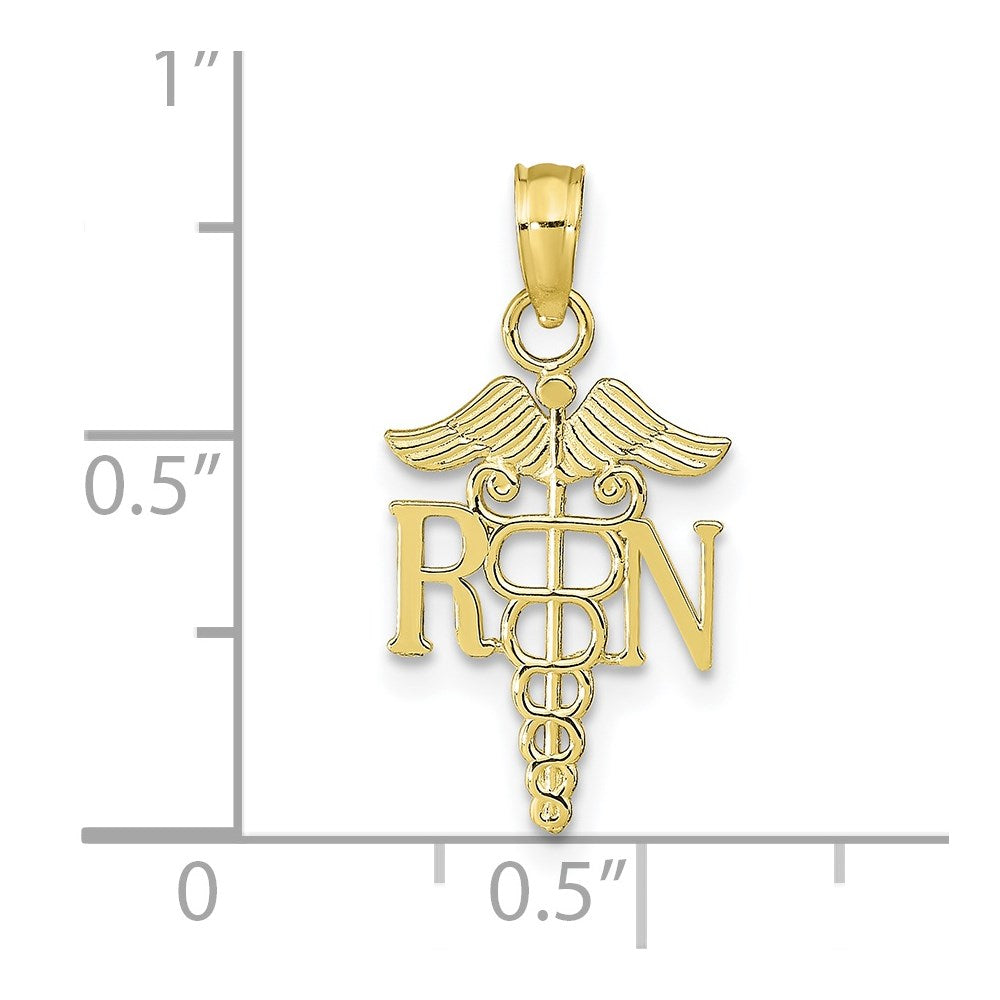 Million Charms 10K Yellow Gold Themed RN (Registered Nurse) & Caduceus Pendant