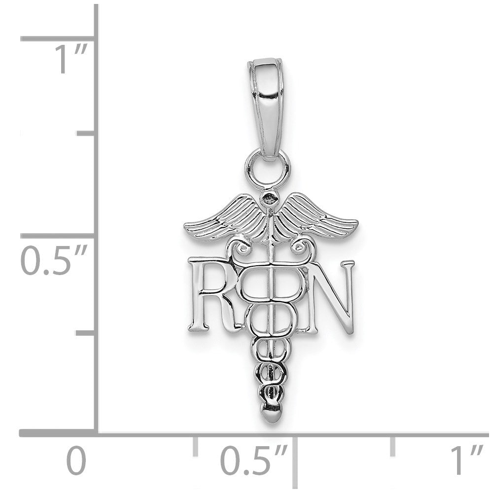 Million Charms 10K White Gold Themed RN (Registered Nurse) & Caduceus Pendant