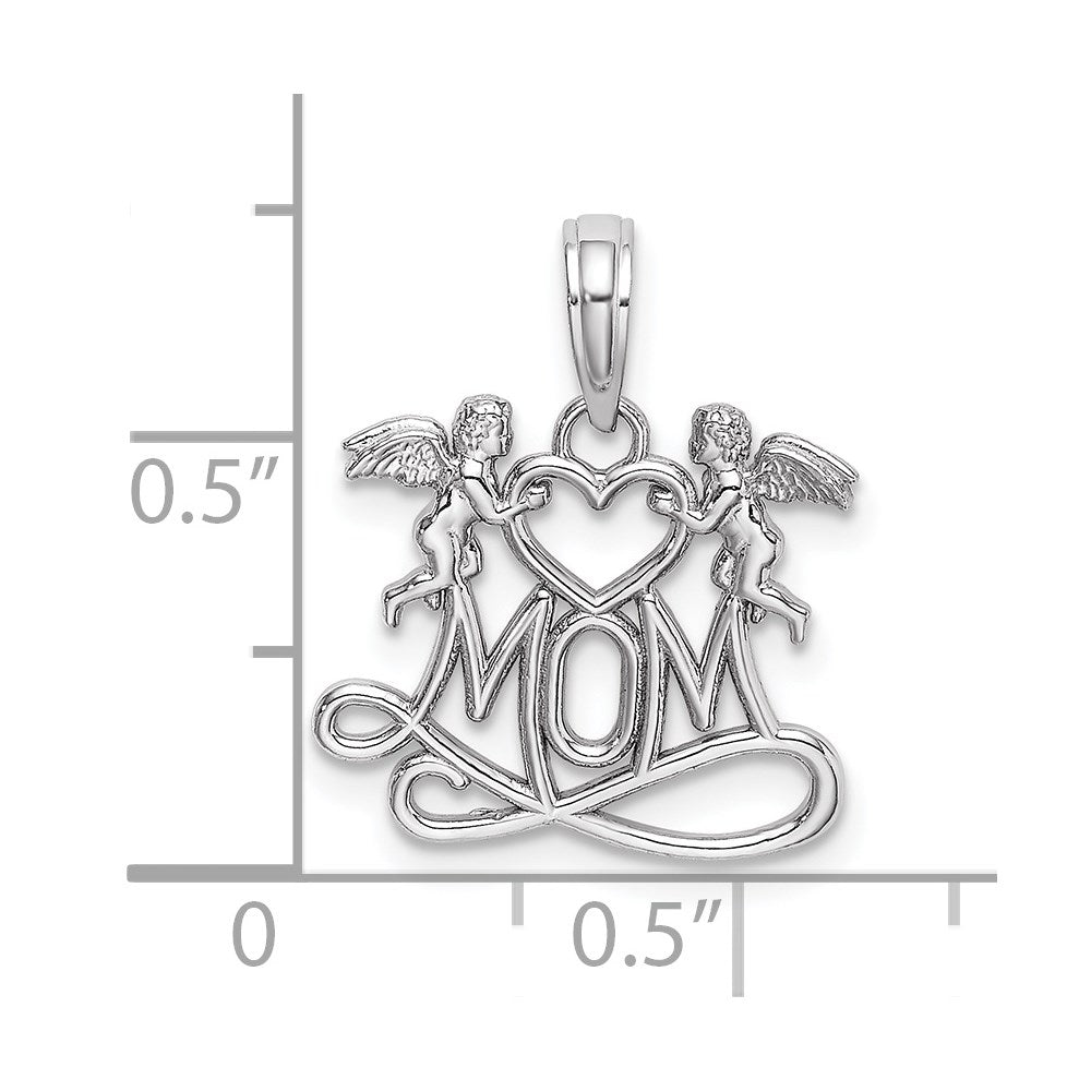 Million Charms 10K White Gold Themed Polished Mom With Heart & Angels Pendant