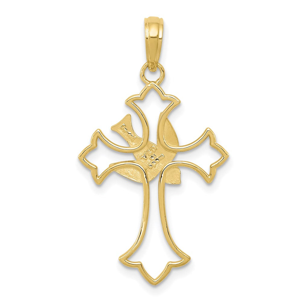 Million Charms 10K Yellow Gold Themed Polished Relgious Cross With Dove Pendant