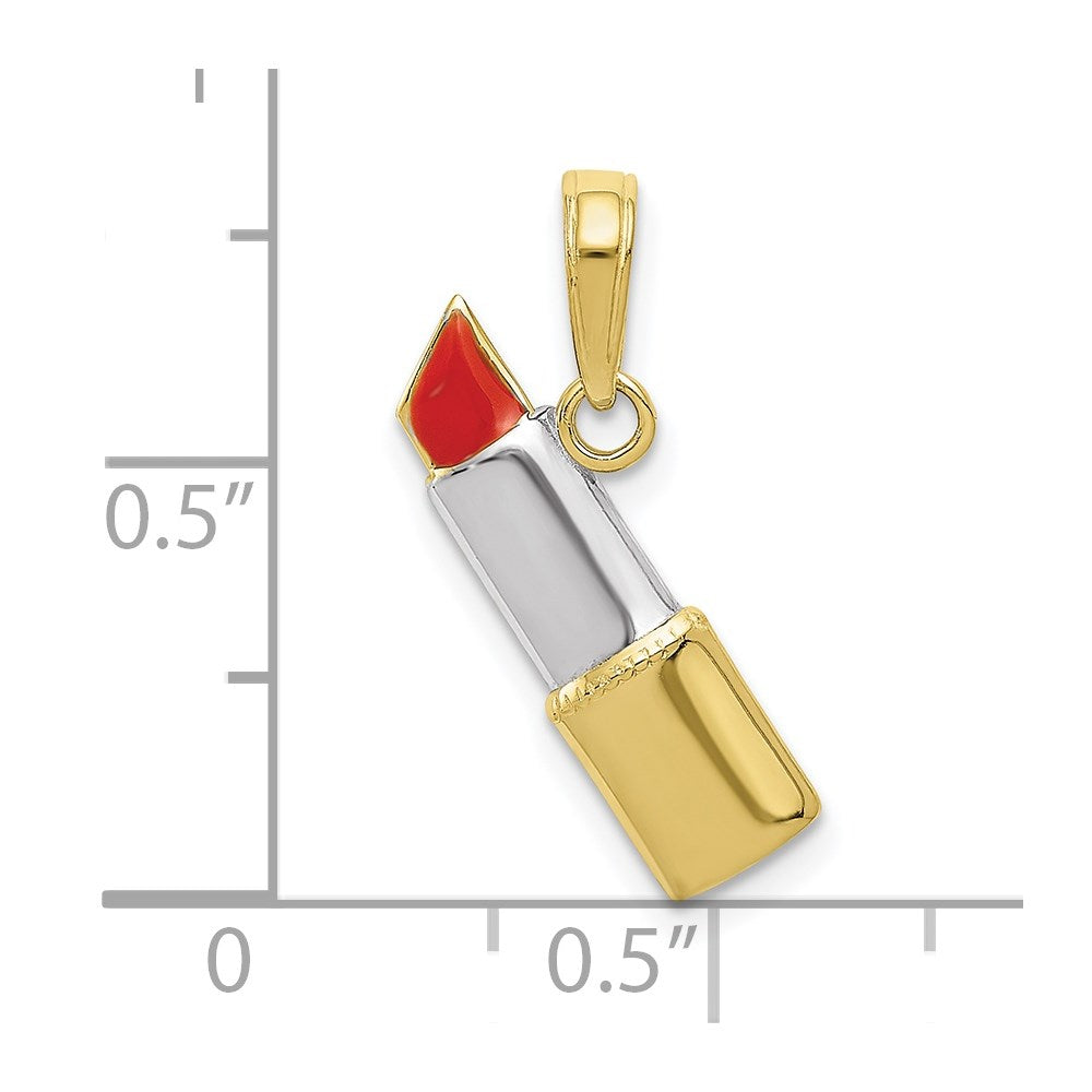 Million Charms 10K Yellow Gold Themed With Rhodium-plated Enameled Lipstick Charm