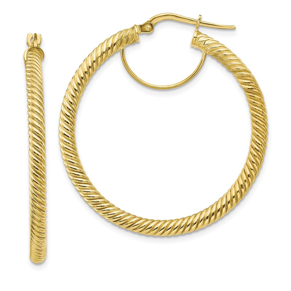 Million Charms 10k Yellow Gold 3x30 Twisted Round Hoop Earrings, 38.75mm x 36mm