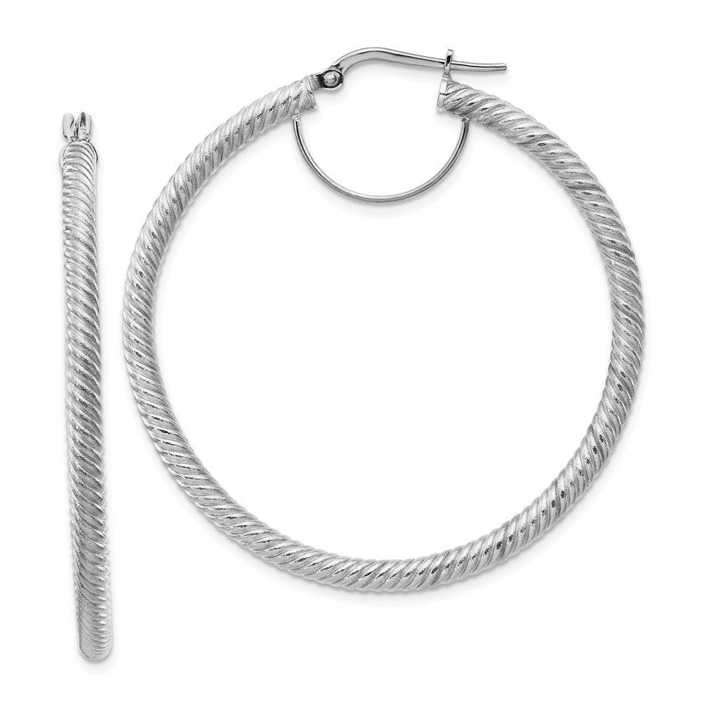 Million Charms 10k 3x40 White Gold Twisted Round Hoop Earrings, 47.5mm x 44.75mm