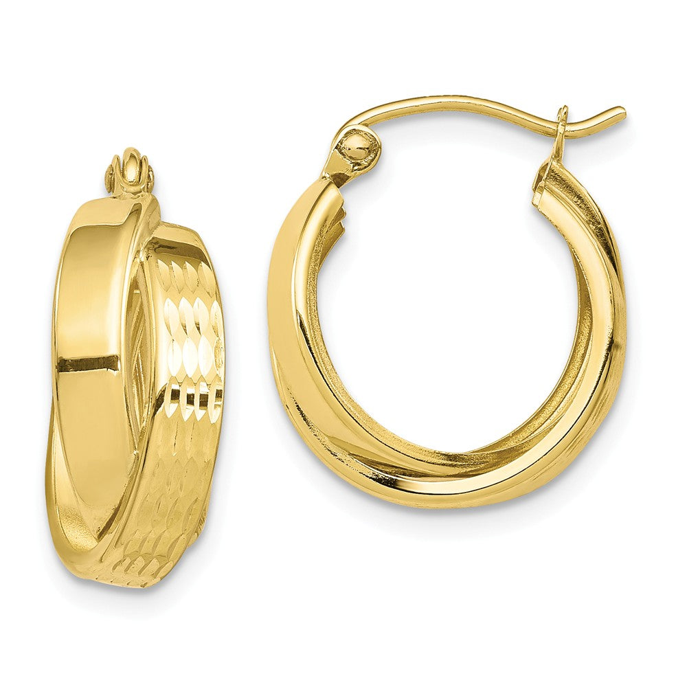 Million Charms 10k Yellow Gold Diamond-Cut Square Tube Hoop Earrings, 12mm x 7mm