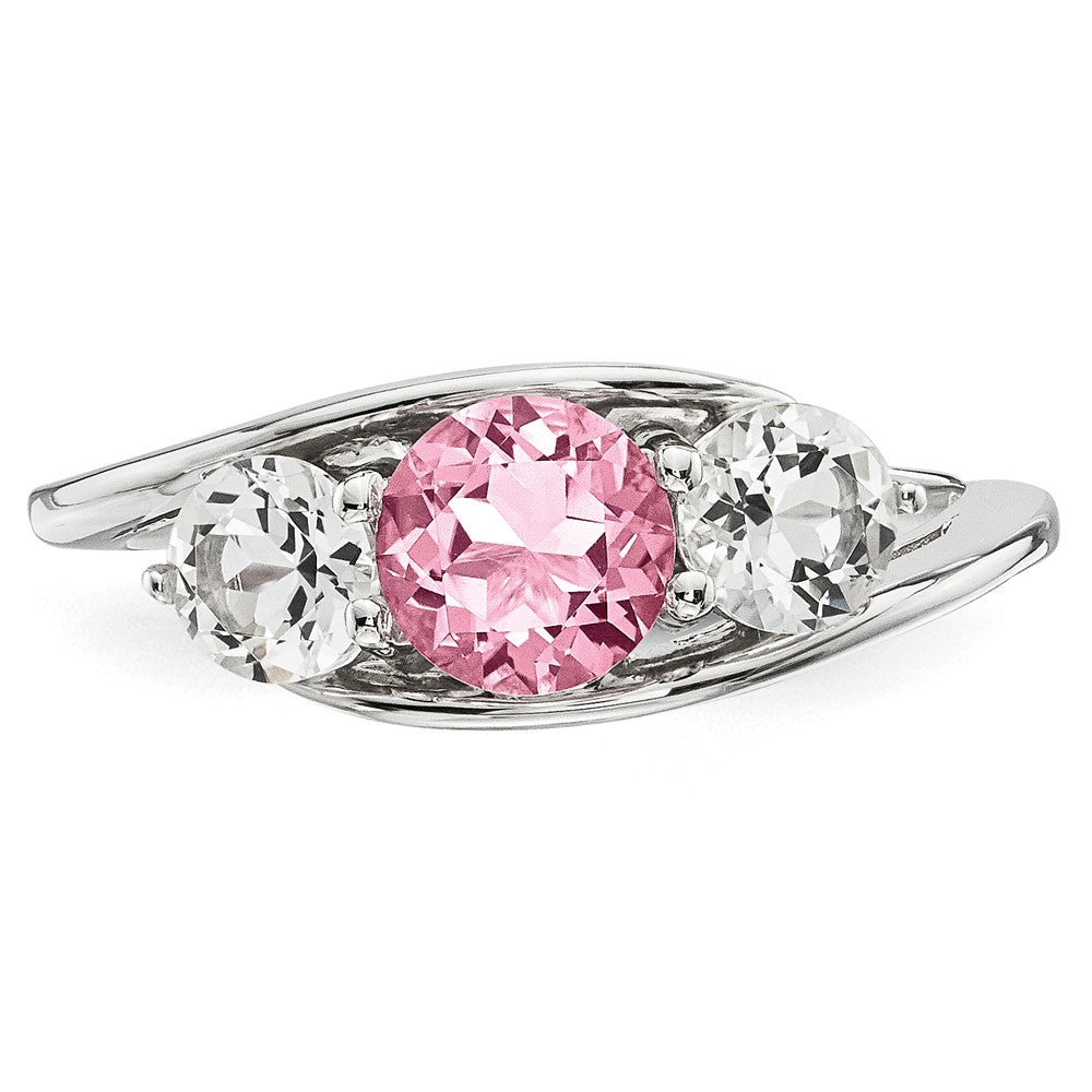 10k White Gold Survivor Collection Clear/Pink Swarovski Topaz Sue Ring, Size: 7