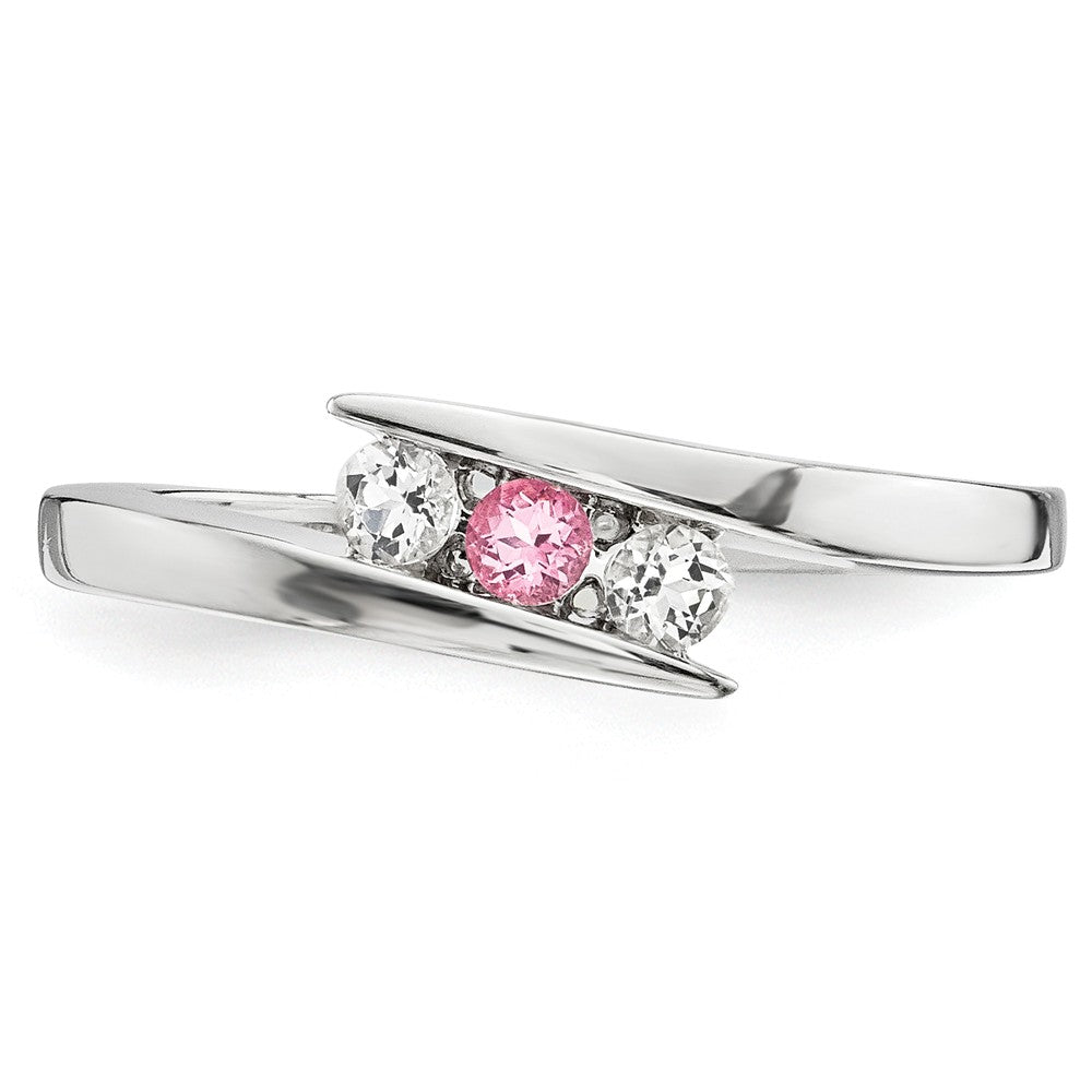 10k White Gold Survivor Clear & Pink Swarovski Topaz Circle of Strength Ring, Size: 7