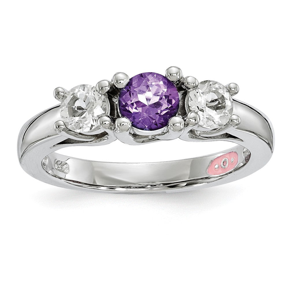 10k White Gold Survivor Clear & Purple Swarovski Topaz Pamela Ring, Size: 7