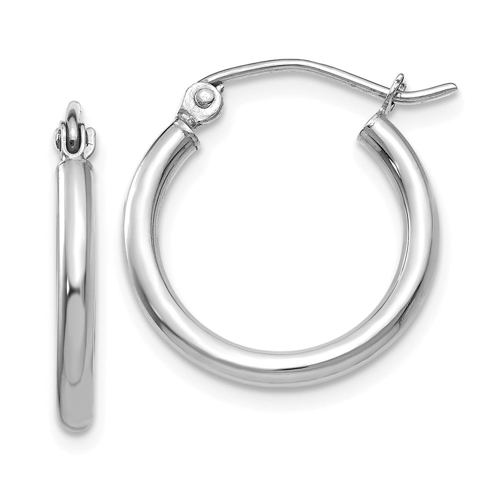 Million Charms 10K White Gold Polished 2mm Tube Hoop Earrings, 13mm x 2mm