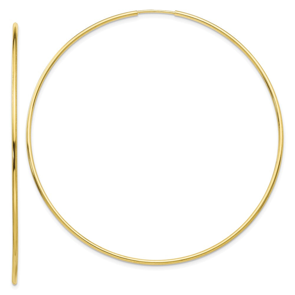 Million Charms 10k Yellow Gold Polished Endless Tube Hoop Earrings, 64mm x 64mm