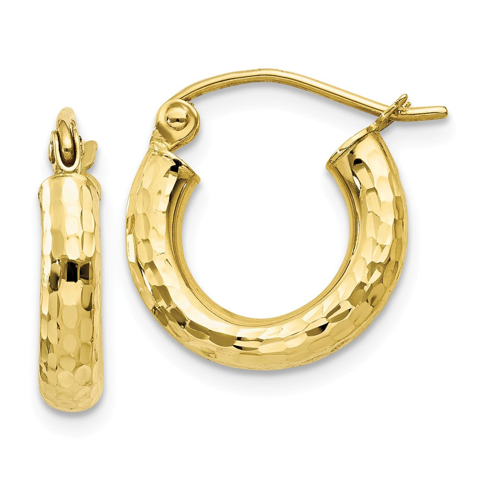 Million Charms 10k Yellow Gold Diamond-cut 3mm Round Hoop Earrings, 8mm x 3mm