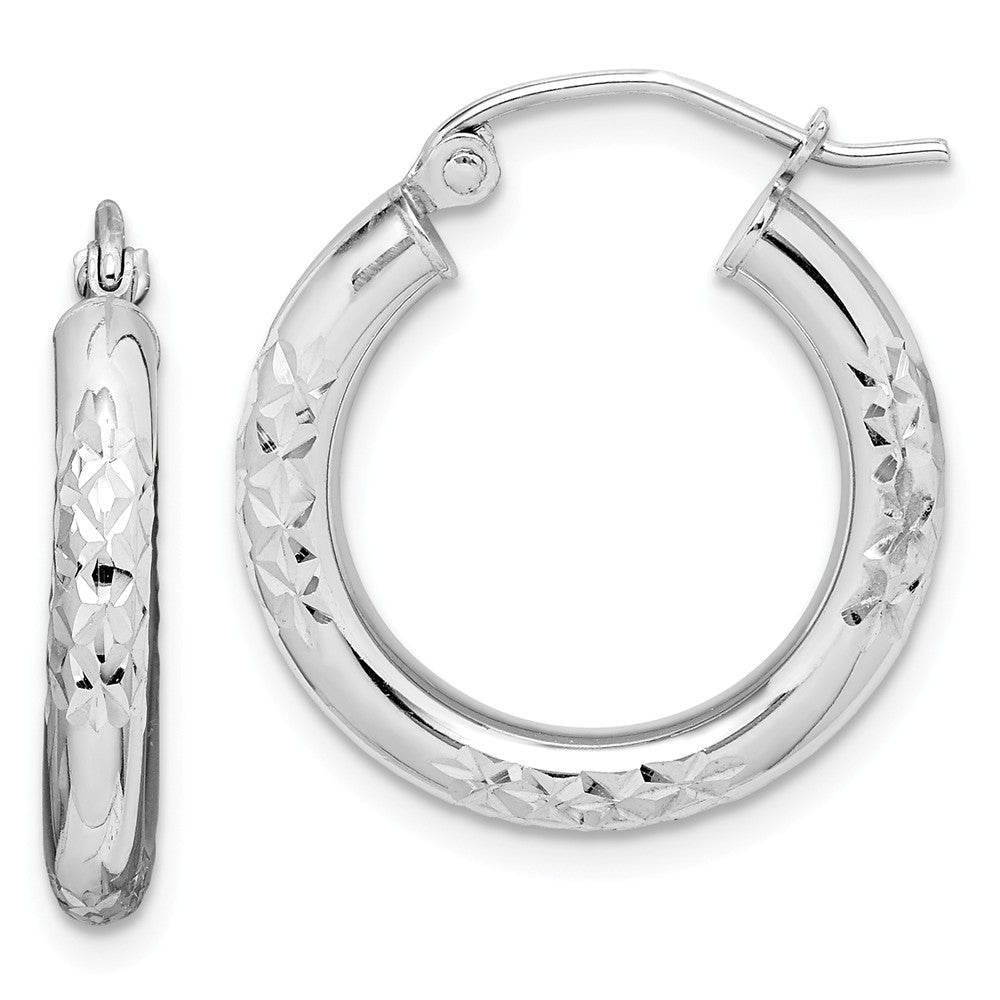 Million Charms 10K White Gold Diamond-cut 3mm Hoop Earrings, 21mm x 20mm