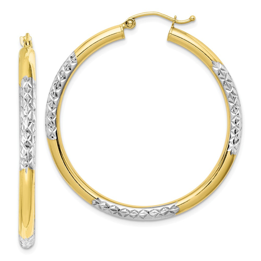 Million Charms 10K & Rhodium Diamond-cut 3mm Hoop Earrings, 41mm x 40mm