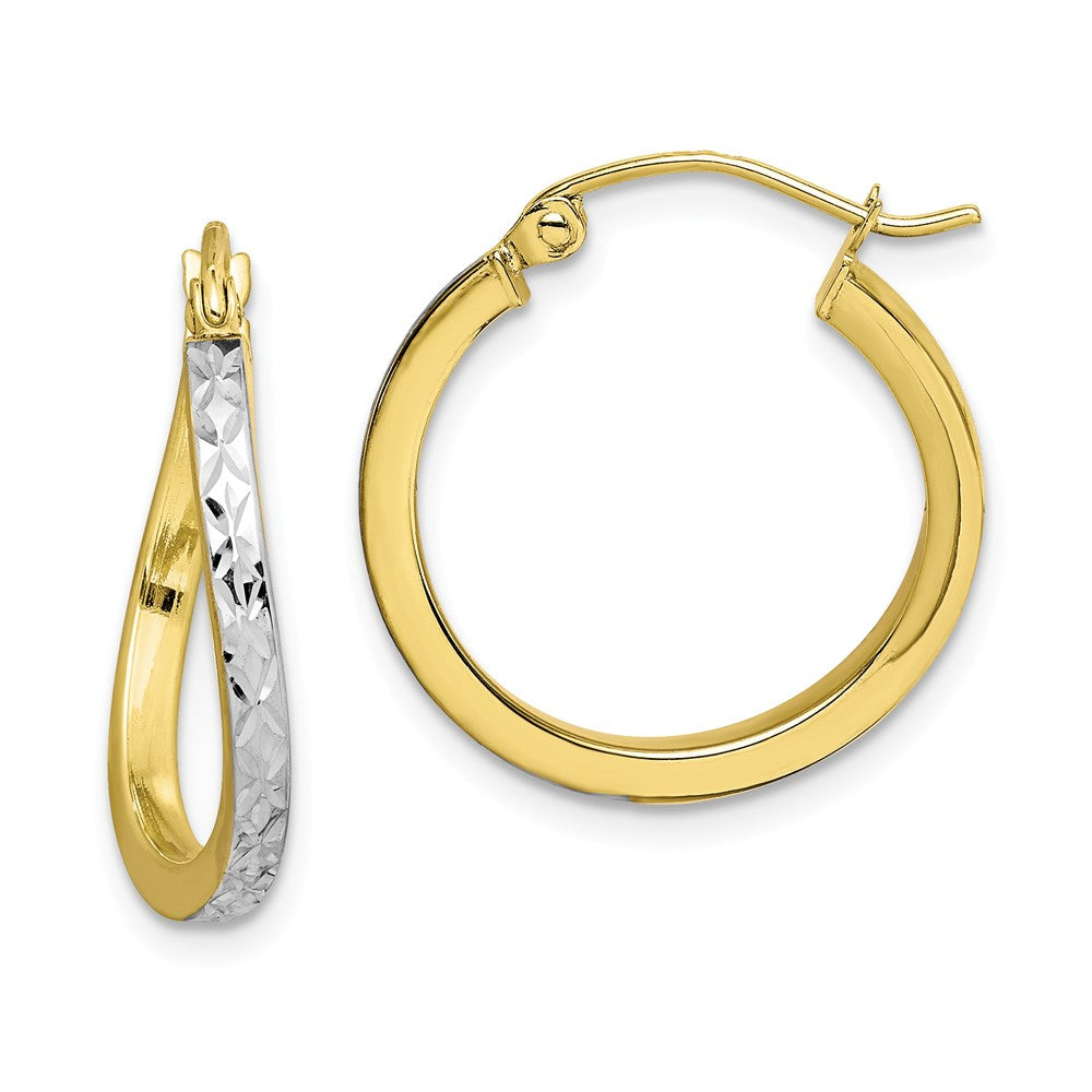 Million Charms 10k & Rhodium Diamond-cut Textured & Wavy Hoop Earrings, 20mm x 20mm