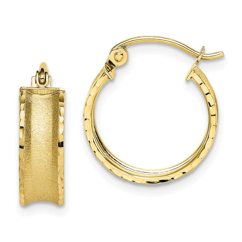 Million Charms 10k Yellow Gold Satin Diamond-cut Hoop Earrings, 16mm x 15mm