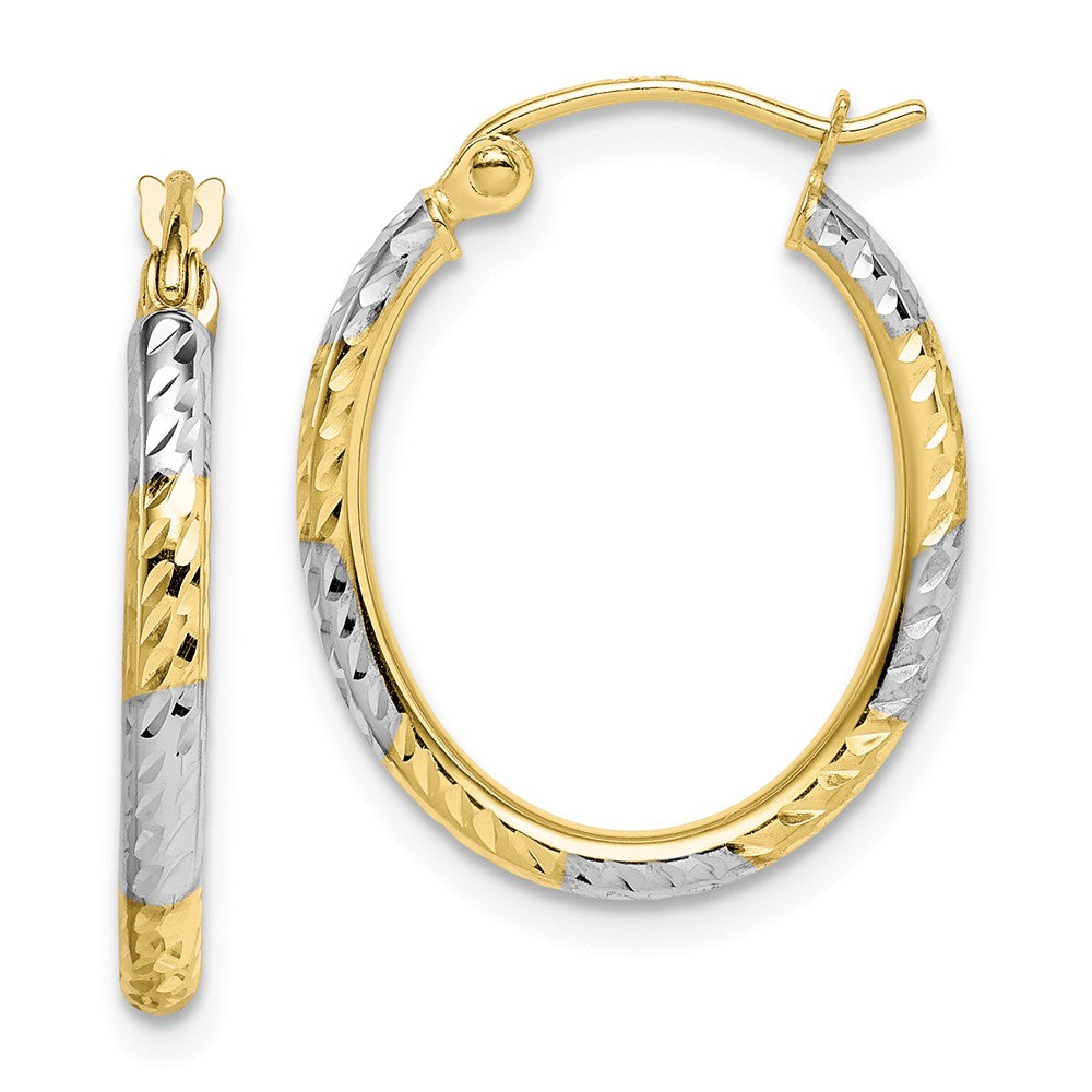 Million Charms 10K & Rhodium Diamond-cut Patterned Oval Hoop Earrings, 21mm x 16mm