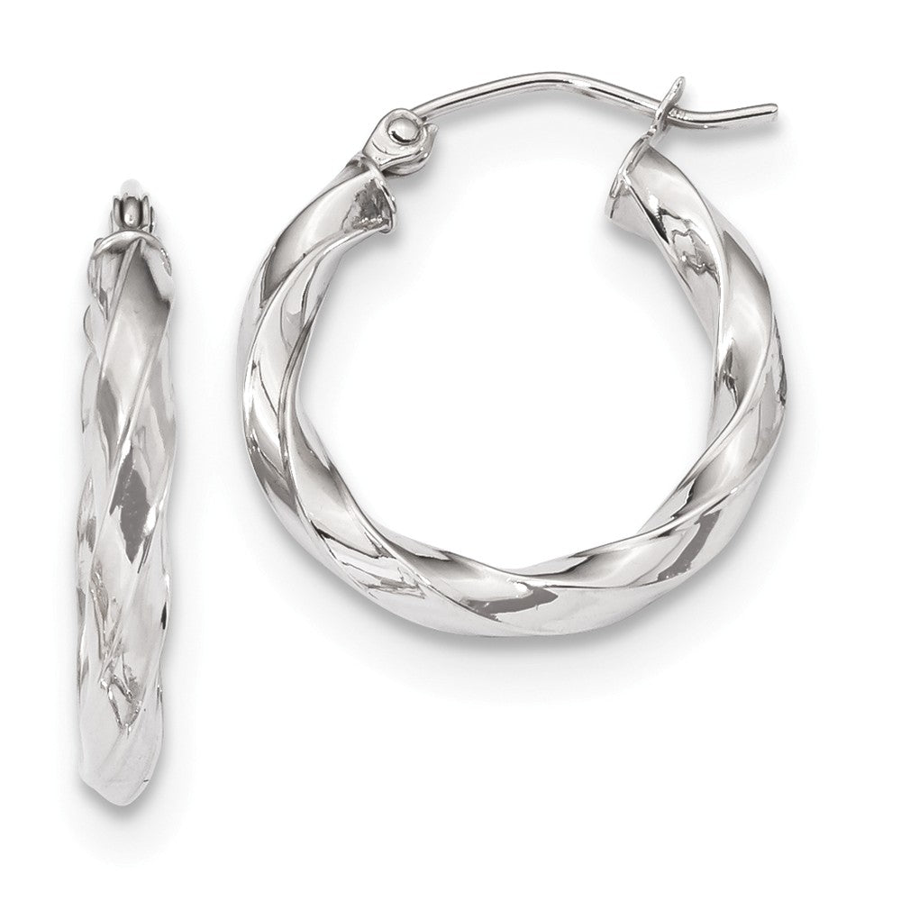 Million Charms 10k White Gold 3mm Twisted Hoop Earrings, 21.42mm x 19.65mm