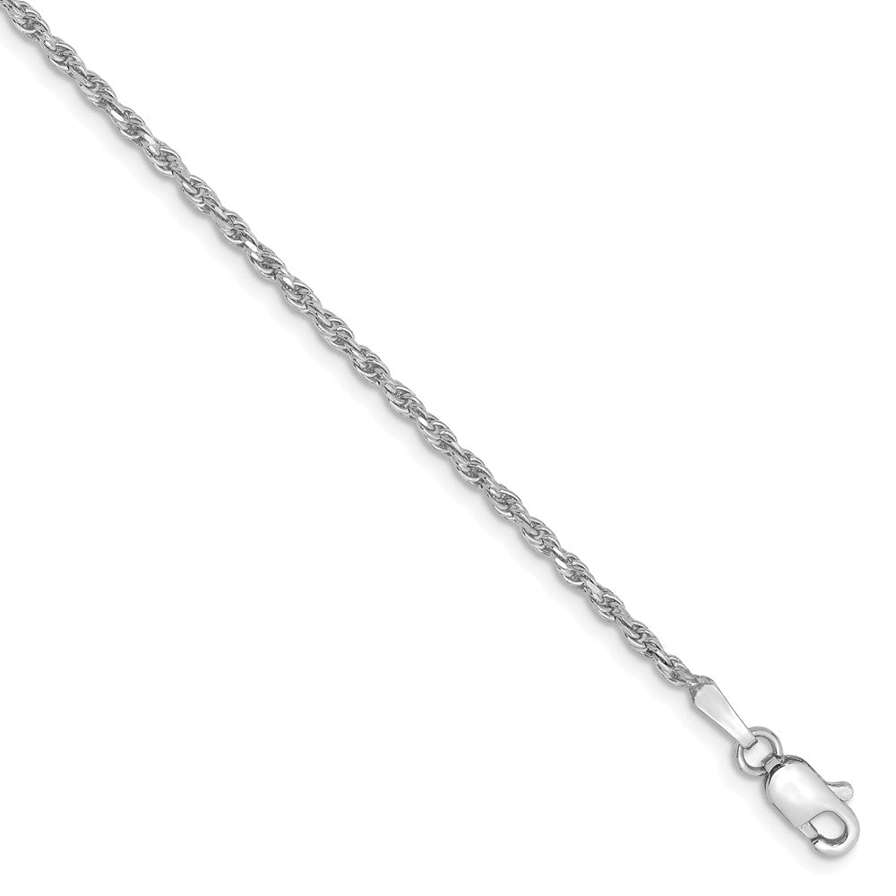 Million Charms 10k White Gold 1.6mm Machine Made Diamond Cut Rope Chain, Chain Length: 7 inches