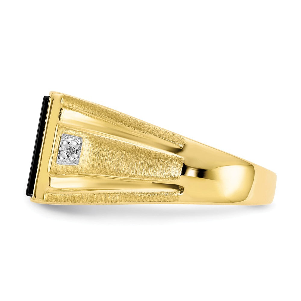 10k Yellow Gold Men's Diamond and Black Onyx Ring, Size: 10