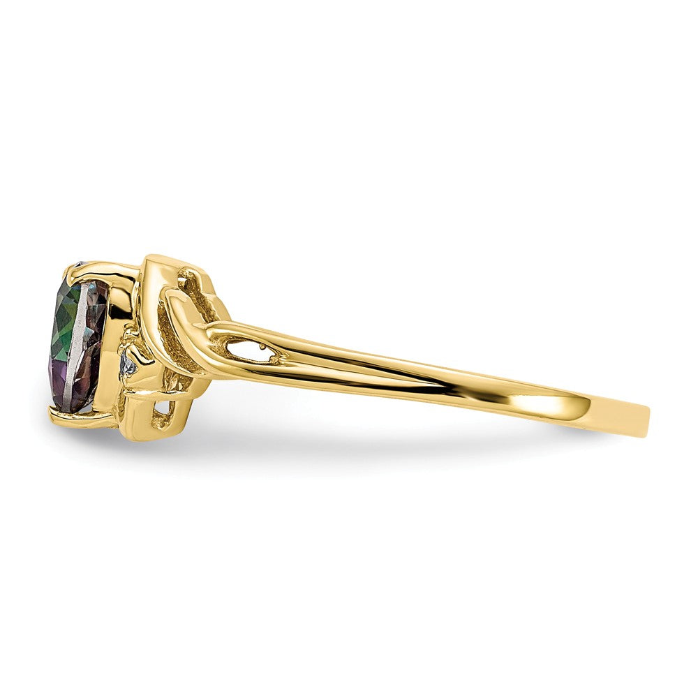 10k Yellow Gold Heart Mystic Fire Topaz & .01ct Diamond Ring, Size: 6