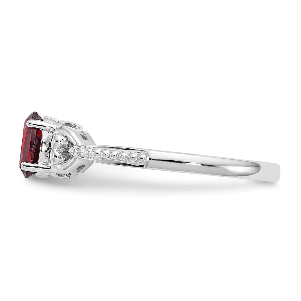 10k White Gold Garnet Diamond Ring, Size: 7