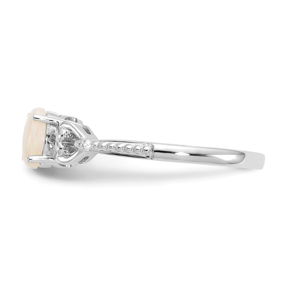 10k White Gold Opal Diamond Ring, Size: 7