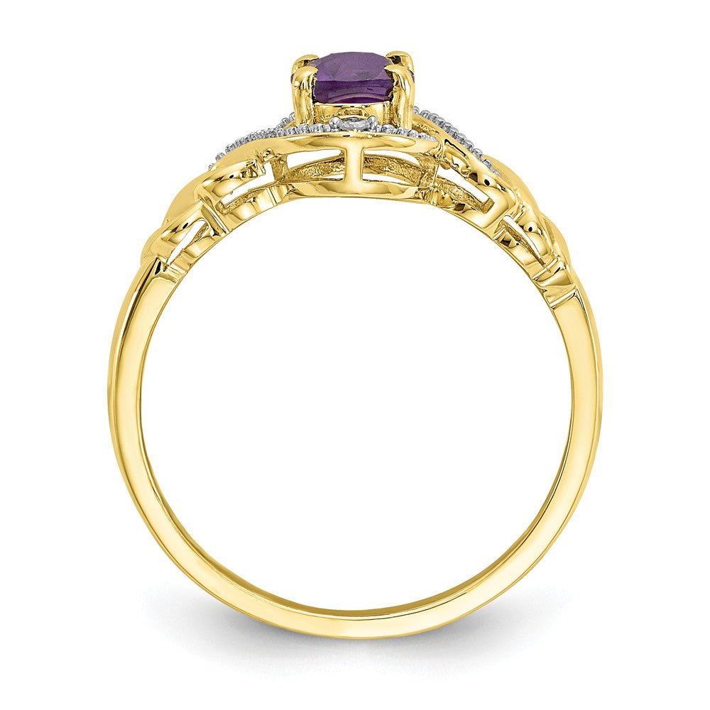 10k Yellow Gold Amethyst Diamond Ring, Size: 7