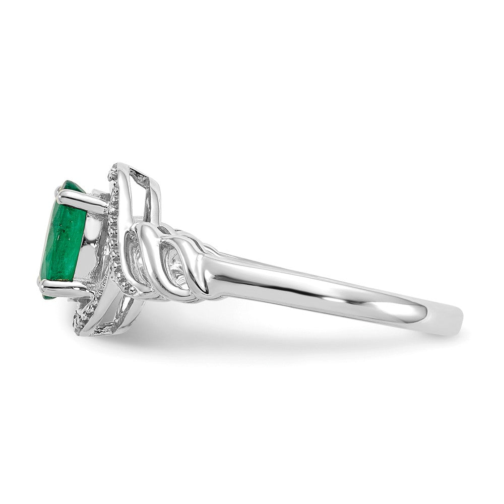 10k White Gold Emerald Diamond Ring, Size: 7