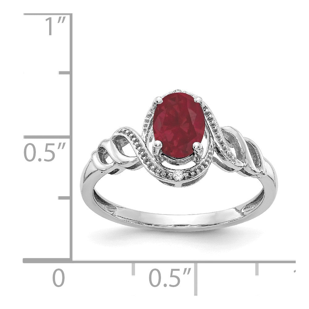 Anillo de oro blanco de 10k con rubí y diamante, talla: 7