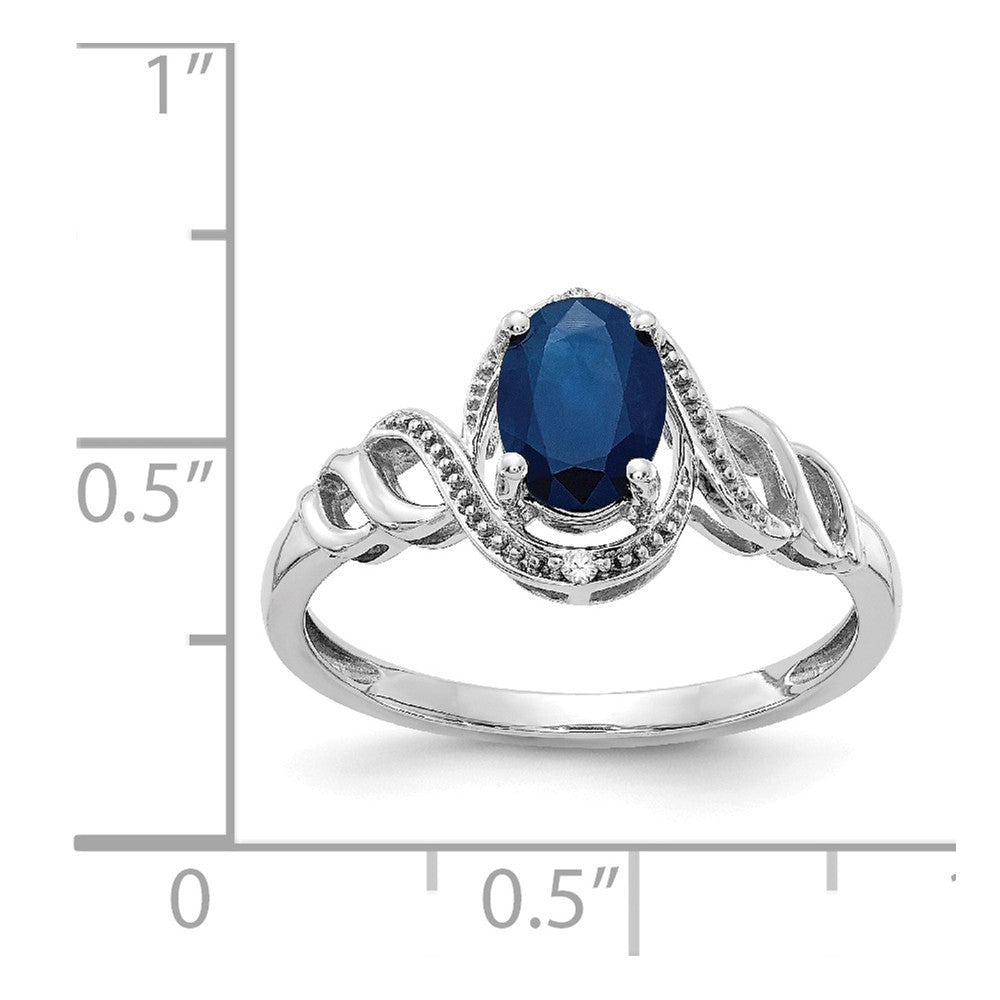 Anillo de oro blanco de 10k con zafiro y diamante, talla: 7