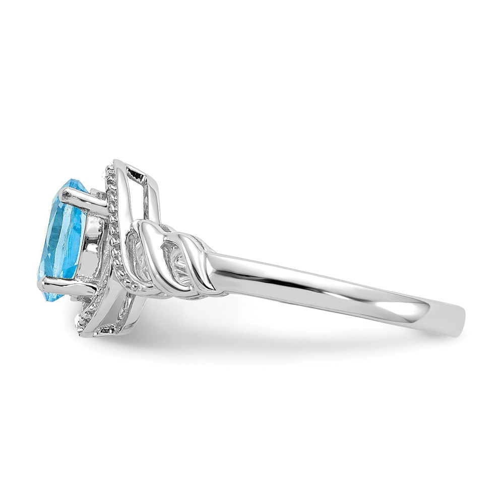 10k White Gold Light Swiss Blue Topaz Diamond Ring, Size: 7