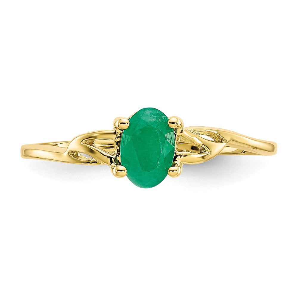 10k Yellow Gold Polished Geniune Emerald Birthstone Ring, Size: 7