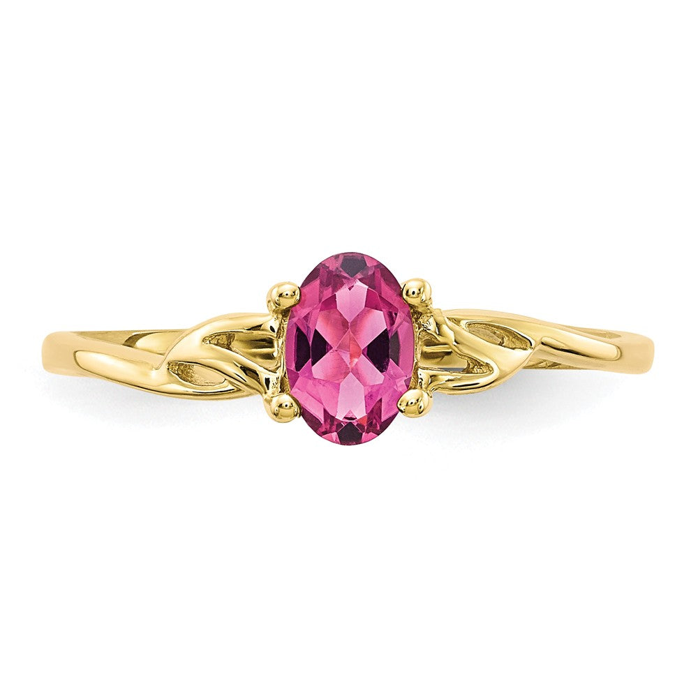 10k Yellow Gold Polished Geniune Pink Tourmaline Birthstone Ring, Size: 7