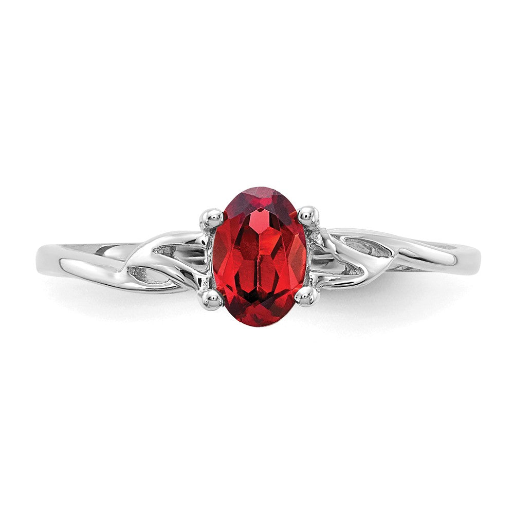 10k White Gold Polished Geniune Garnet Birthstone Ring, Size: 7