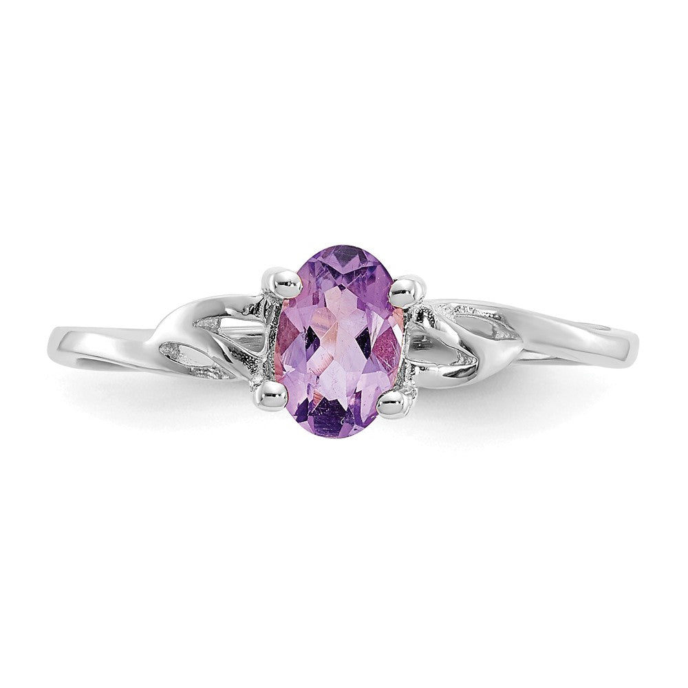 10k White Gold Polished Geniune Amethyst Birthstone Ring, Size: 7