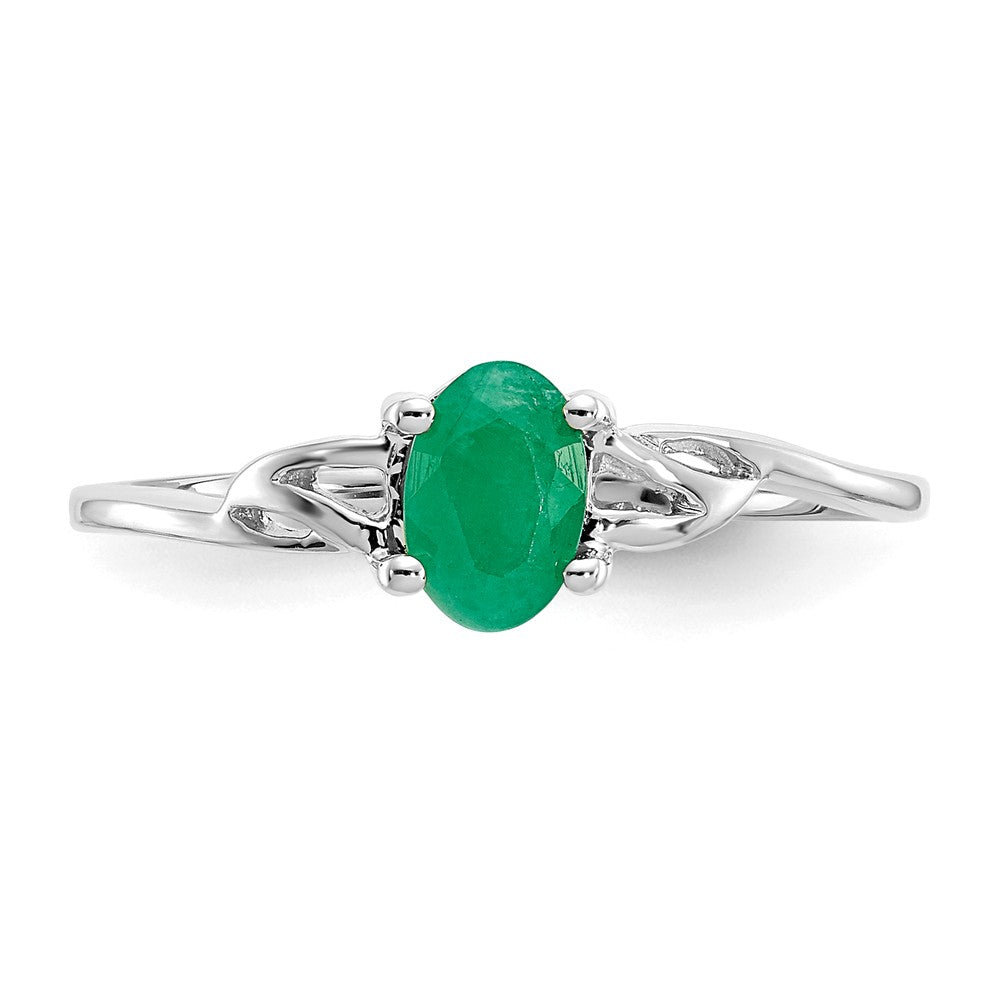 10k White Gold Polished Geniune Emerald Birthstone Ring, Size: 7