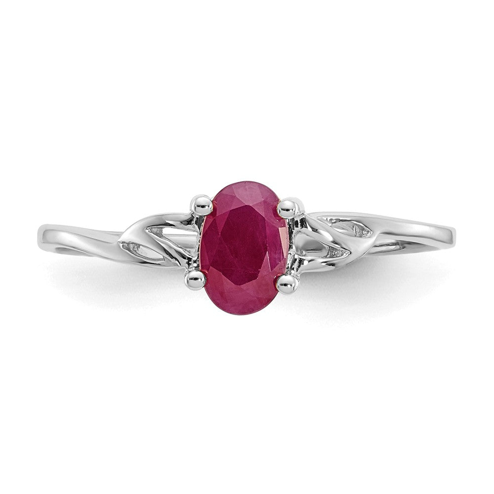 10k White Gold Polished Geniune Ruby Birthstone Ring, Size: 7